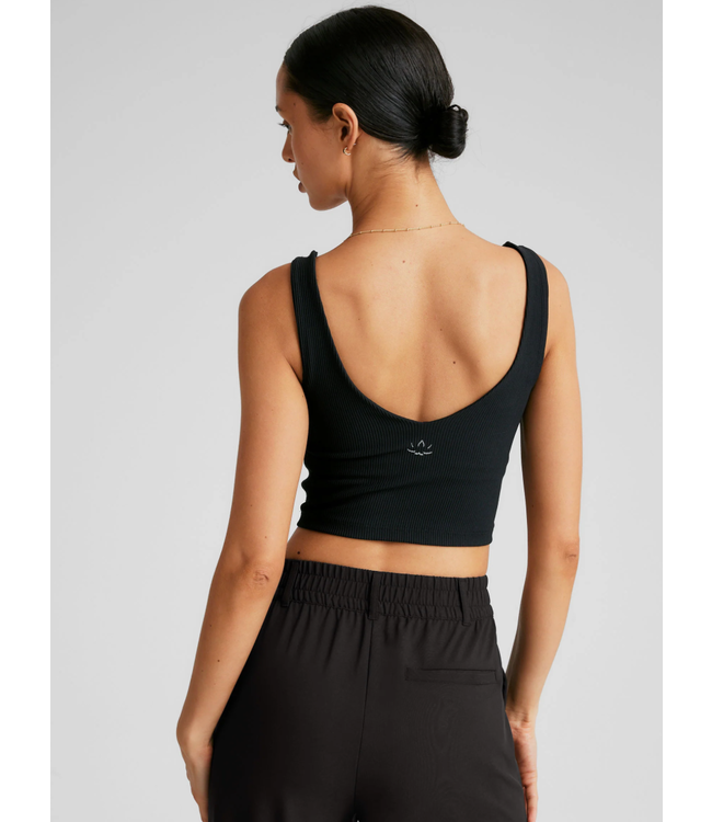 Impulse Ribbed Cropped Tank- Black Onyx