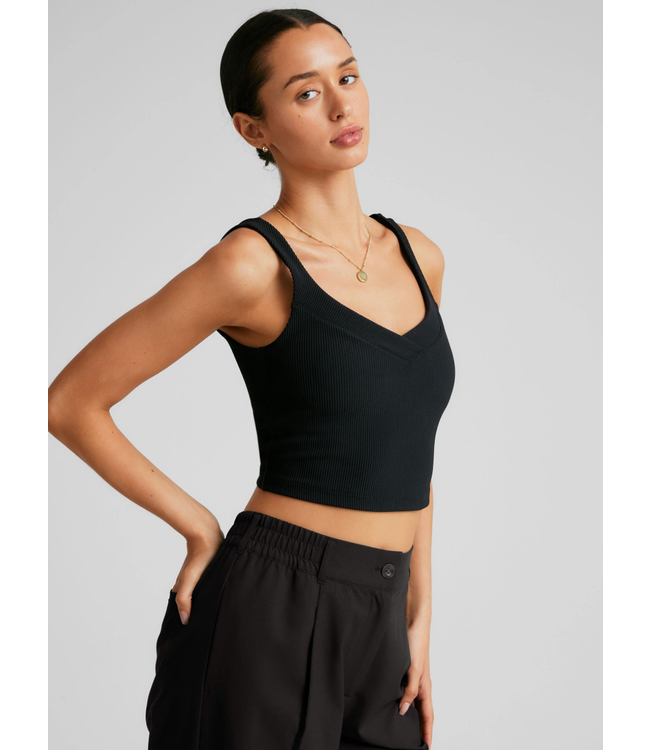 Impulse Ribbed Cropped Tank- Black Onyx