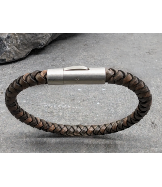 IKOBA Men's Round Leather Bracelet- Matte Steel Brown