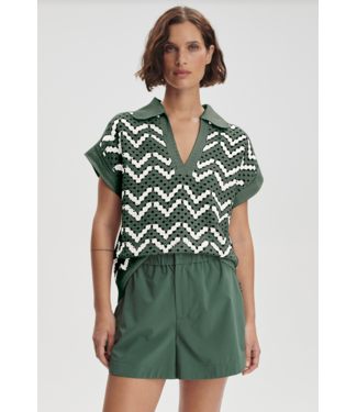 Varley Joelle Crochet Polo Top- Cilantro