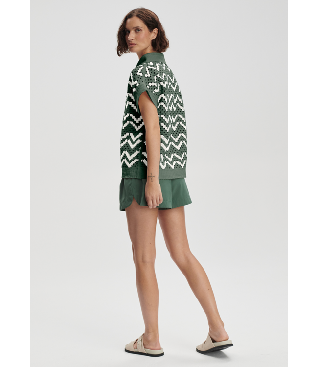 Joelle Crochet Polo Top- Cilantro