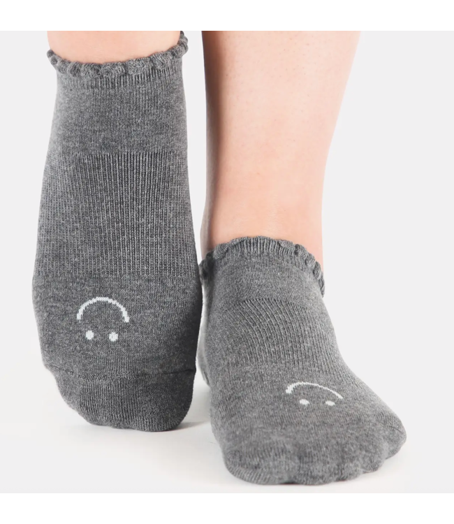 Women's Happy Full Foot Grip Sock- Charcoal