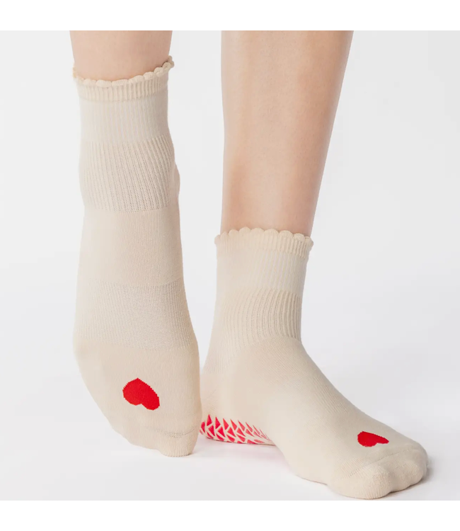 Love Ankle Grip Sock- Ivory