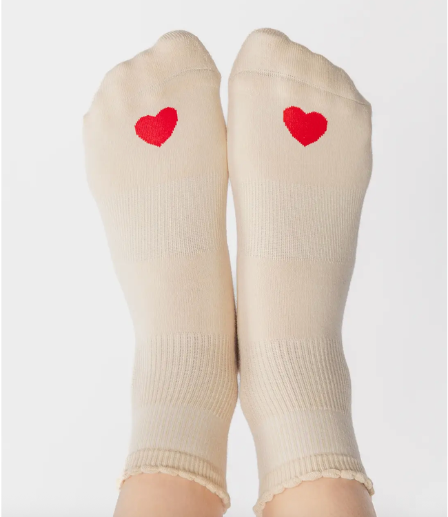 Love Ankle Grip Sock- Ivory