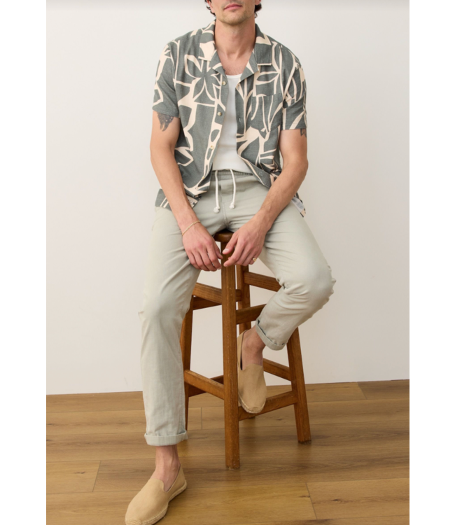 Stretch Selvage Resort Shirt- Olive Abstract Palm