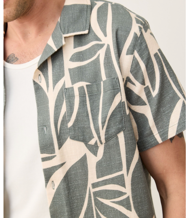 Stretch Selvage Resort Shirt- Olive Abstract Palm