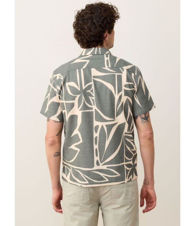 Stretch Selvage Resort Shirt- Olive Abstract Palm