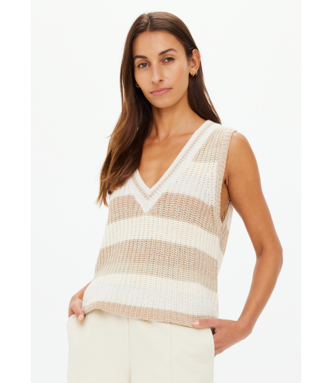Nikko V Neck Knit Vest- Natural