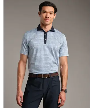 Rhone Apparel Golf Sport Polo Spread Collar- Blue Stone/ White Club Print
