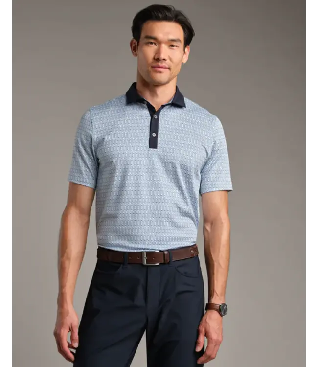 Golf Sport Polo Spread Collar- Blue Stone/ White Club Print