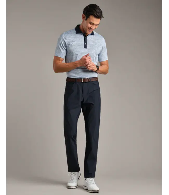 Golf Sport Polo Spread Collar- Blue Stone/ White Club Print