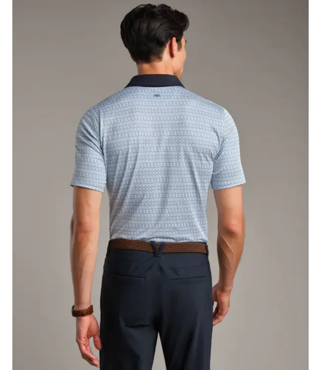 Golf Sport Polo Spread Collar- Blue Stone/ White Club Print