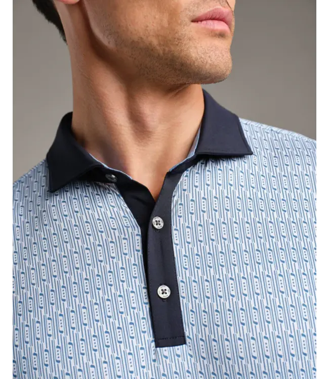 Golf Sport Polo Spread Collar- Blue Stone/ White Club Print