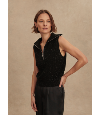 Varley Hally Half Zip Rib Vest- Black Fleck