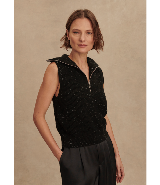 Hally Half Zip Rib Vest- Black Fleck