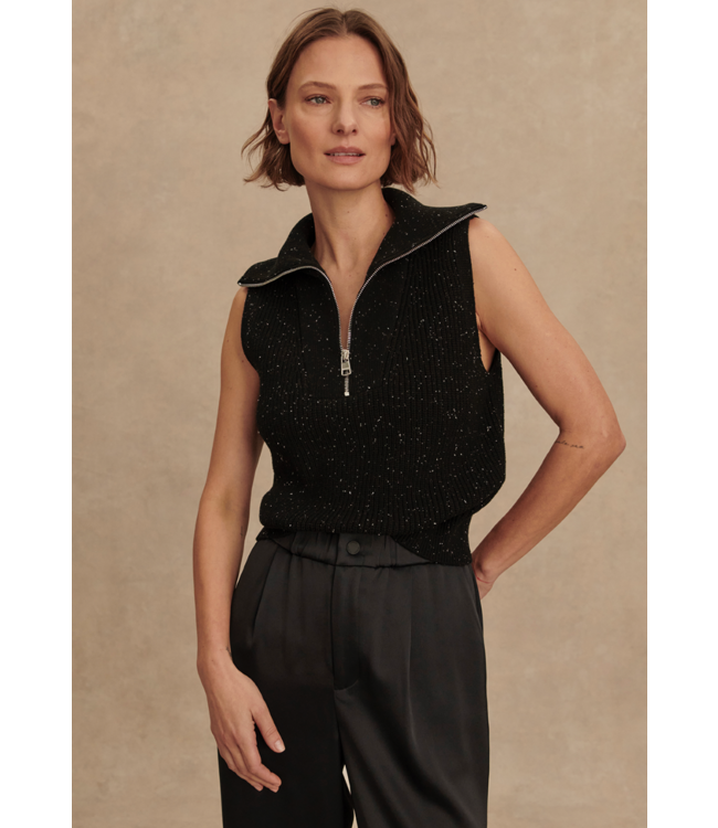 Hally Half Zip Rib Vest- Black Fleck