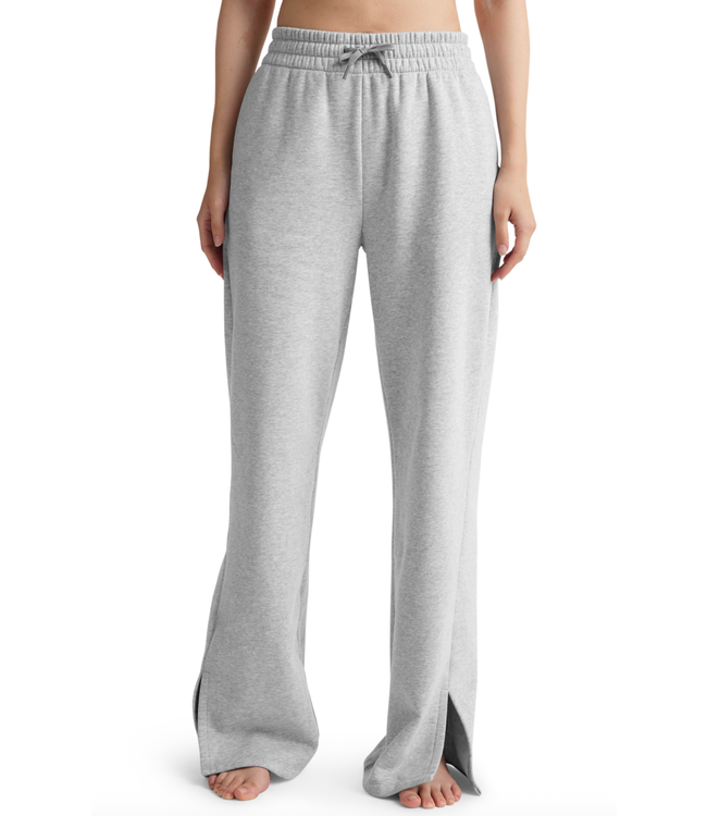 Luxefleece Side Slit Wide Leg Pant- Light Heather Gray