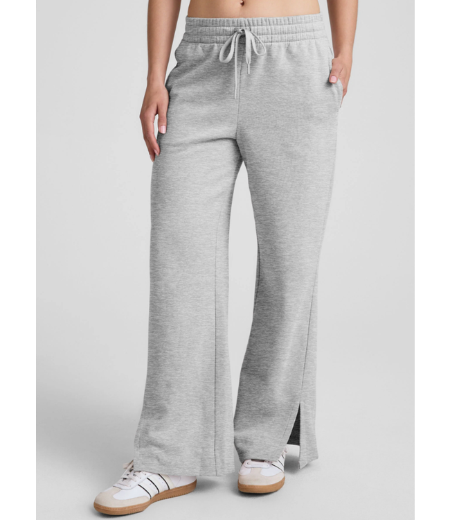 Luxefleece Side Slit Wide Leg Pant- Light Heather Gray