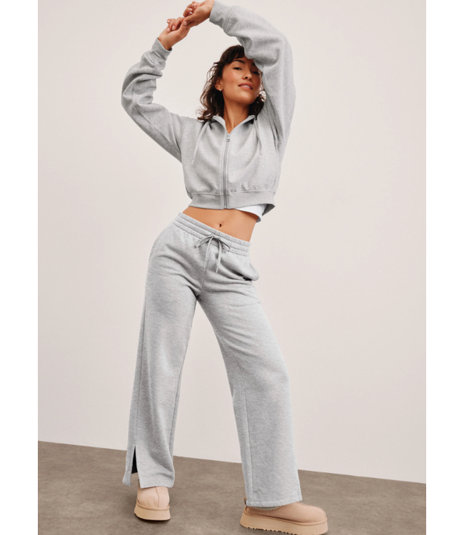 Luxefleece Side Slit Wide Leg Pant- Light Heather Gray