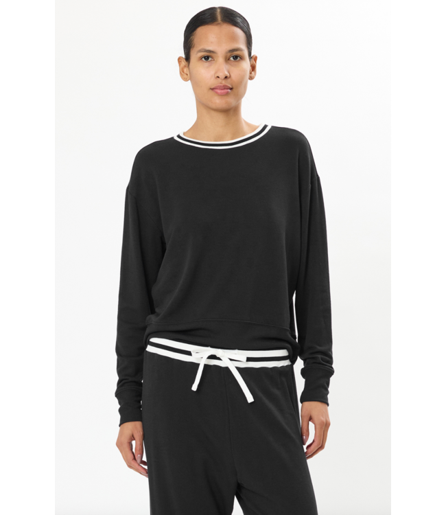 Sonja Fleece Sweatshirt W/ Stripe- Black