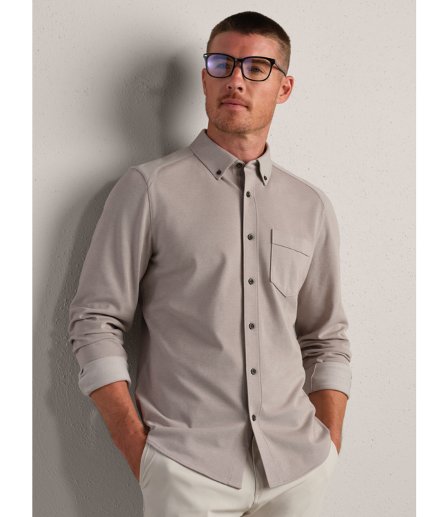 Effortless Oxford Button Down Shirt- Foggy Taupe Heather