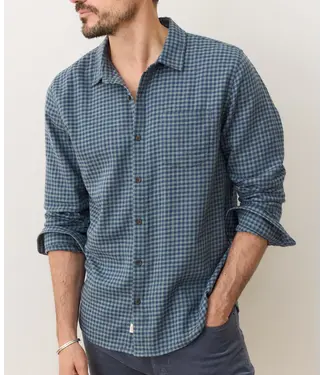 Marine Layer Classic Stretch Selvage Shirt- Green/Navy Gingham