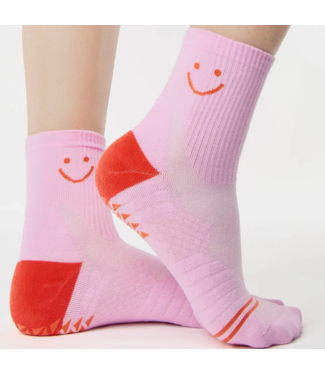 Women's Happy Ankle Runner Grip Sock- Pink