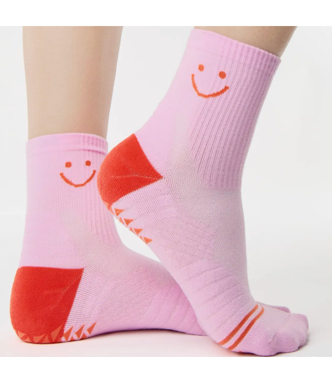 Women's Happy Ankle Runner Grip Sock- Pink