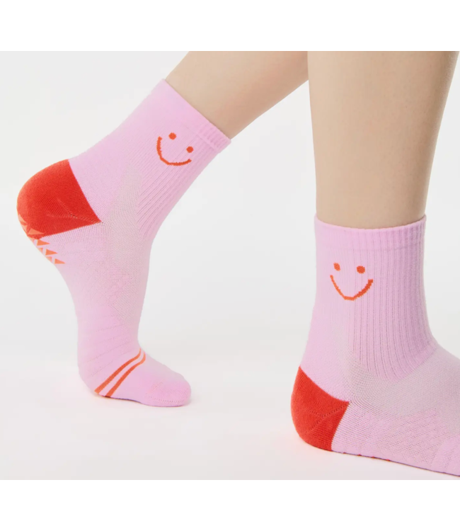 Women's Happy Ankle Runner Grip Sock- Pink