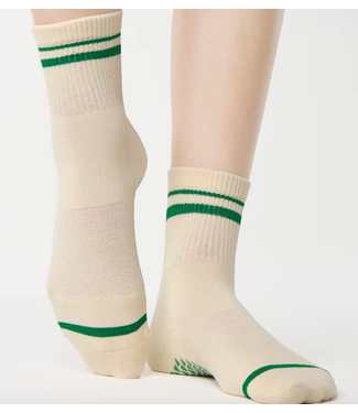 Women's Varsity Ankle Grip Sock- Ivory/Green