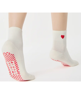 Women's Heart Ankle Grip Sock- White