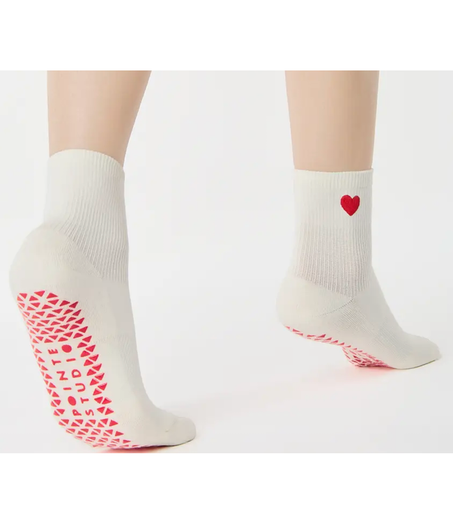 Women's Heart Ankle Grip Sock- White