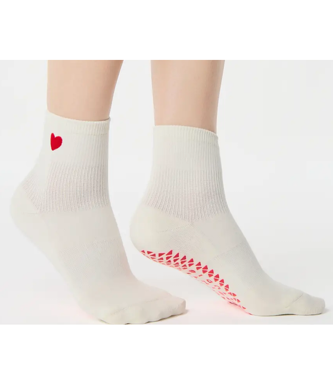 Women's Heart Ankle Grip Sock- White