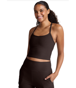 Beyond Yoga Spacedye Slim Racerback Cropped Tank- Dark Chocolate Heather
