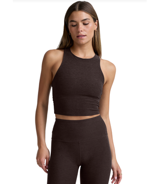 Beyond Yoga Spacedye Refocus Cropped Tank- Dark Chocolate Heather