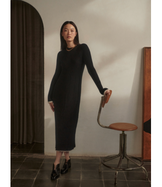 Varley Axel Rib Knit Midi Dress- Black
