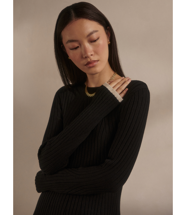 Axel Rib Knit Midi Dress- Black