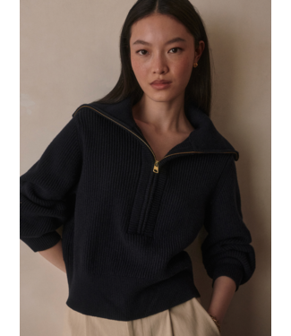 Varley Maura Half Zip Rib Knit- Navy