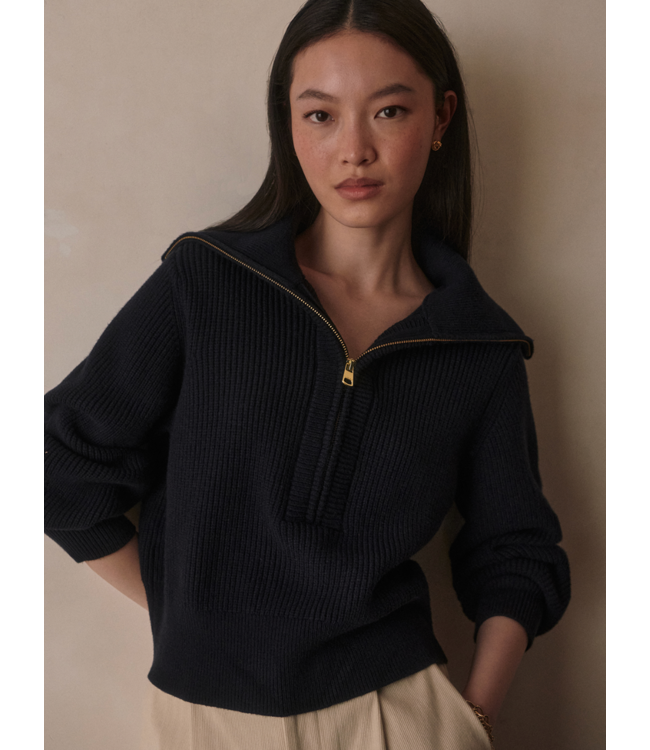 Maura Half Zip Rib Knit- Navy