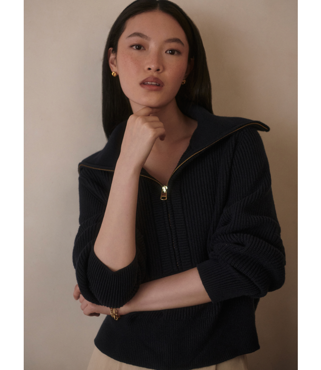Maura Half Zip Rib Knit- Navy
