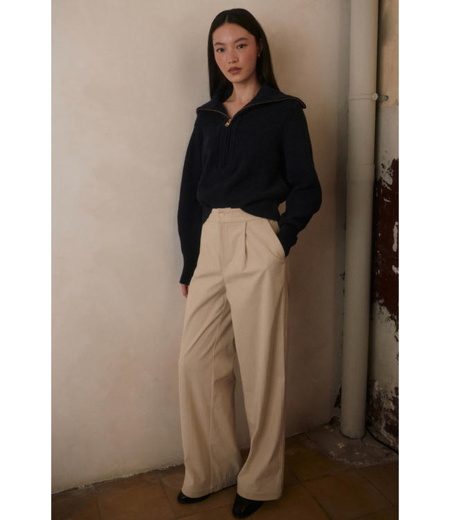 Maura Half Zip Rib Knit- Navy