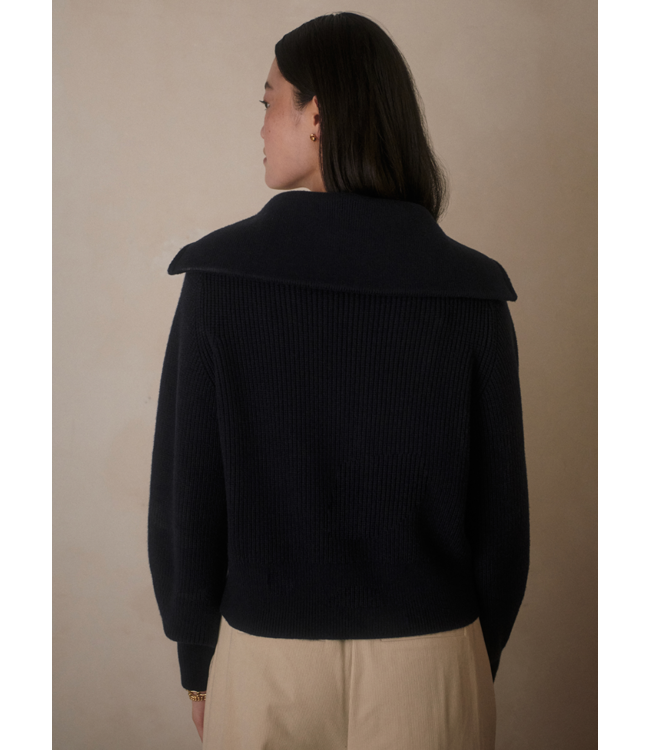 Maura Half Zip Rib Knit- Navy