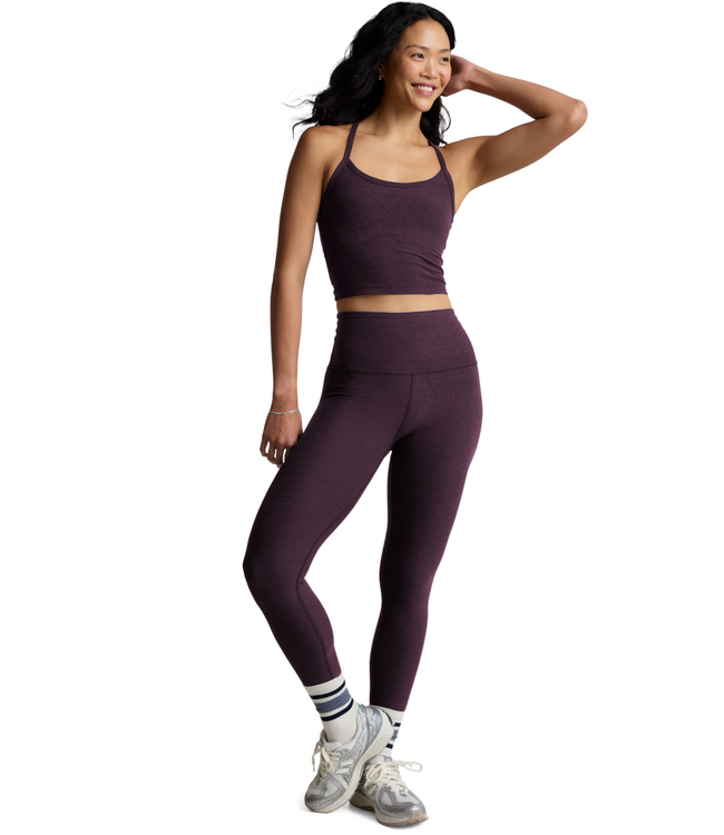 Spacedye Slim Racerback Cropped Tank- Eggplant Purple Heather