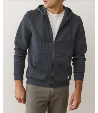 Marine Layer Corbet Quilted Zip Up Hoodie- Black Heather
