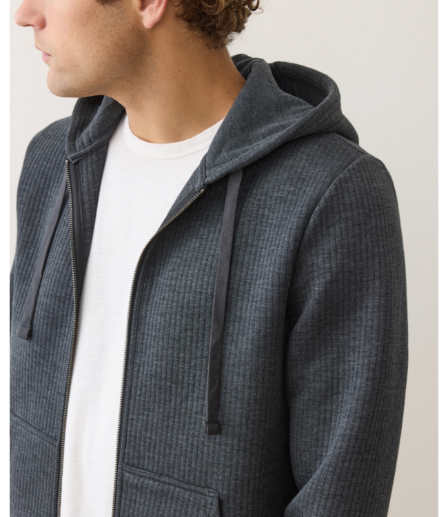 Corbet Quilted Zip Up Hoodie- Black Heather