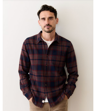 Marine Layer Tahoe Flannel Shirt- Navy/Burgundy Plaid