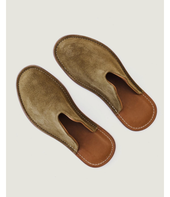 Mr. Grumpy Leather Slippers- Olive