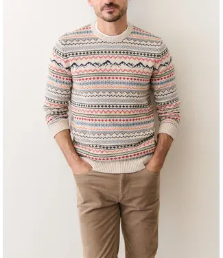 Marine Layer California Fair Isle Crew Sweater- Oatmeal Multi