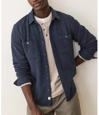 Marine Layer Pacifica Stretch Twill Overshirt- Navy Herringbone