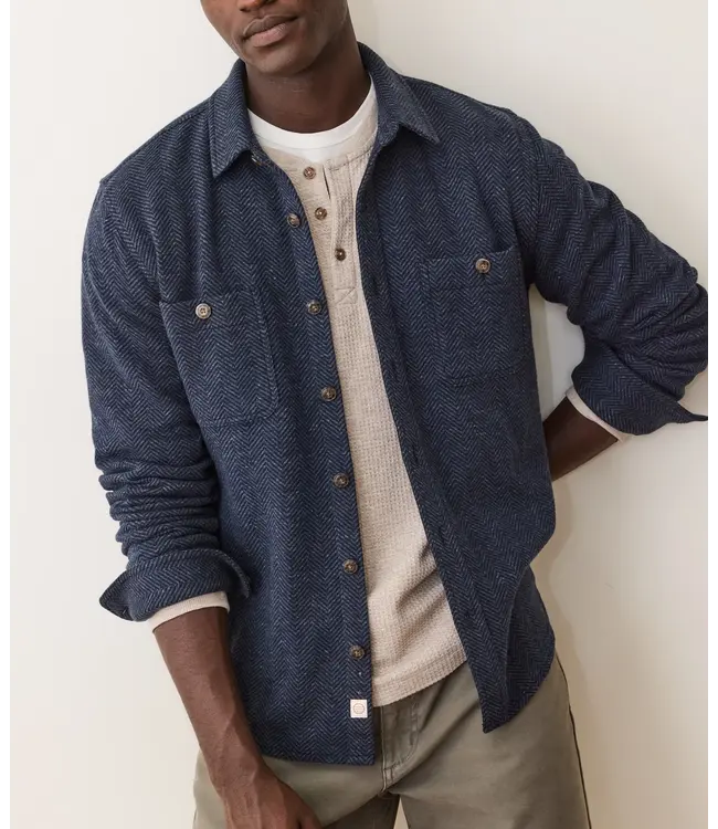 Pacifica Stretch Twill Overshirt- Navy Herringbone